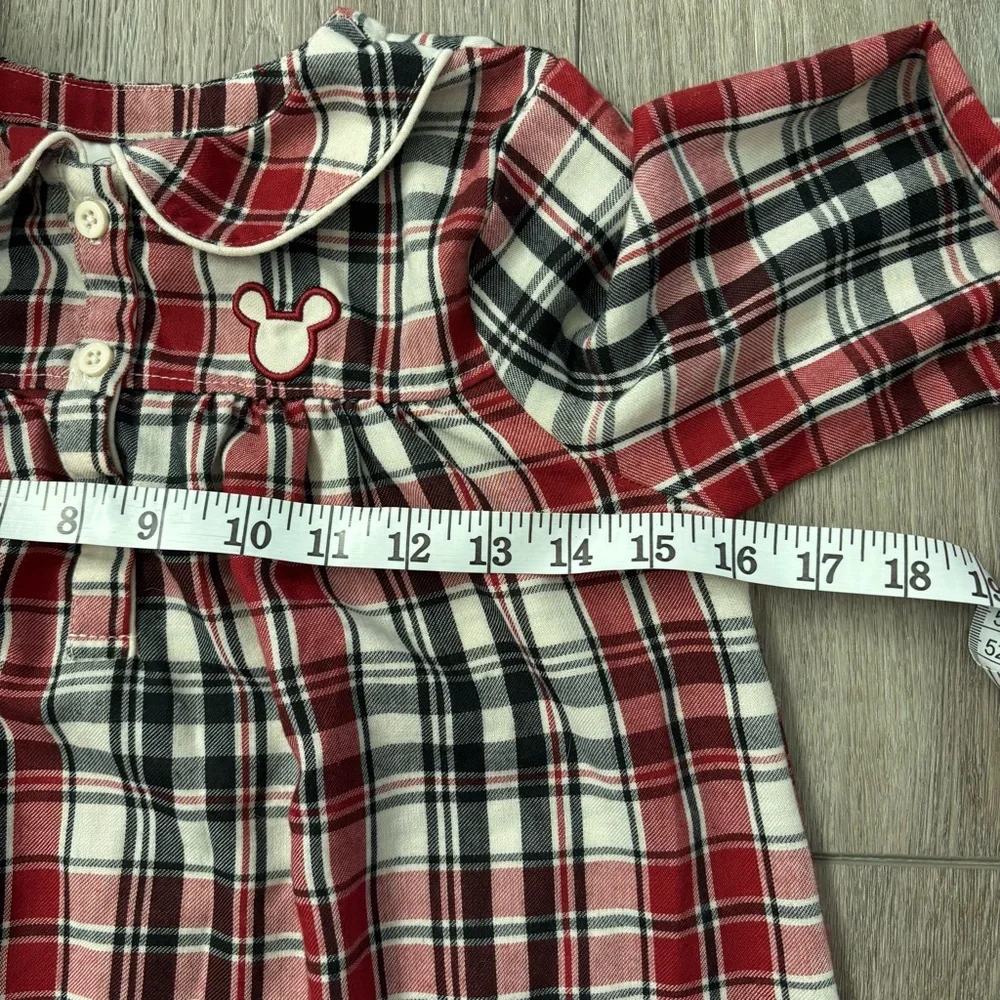 Disney Mickey Mouse Nightgown Sz 7/8 Family Christmas Picture Plaid Red Pajamas